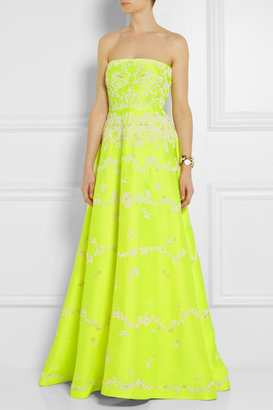 Valentino Embellished neon duchess satin gown