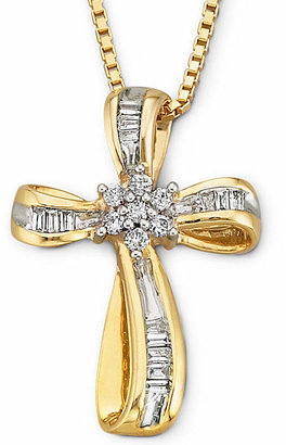 Silver Cross FINE JEWELRY 1/4 CT T.W Diamond 14K Yellow Gold-Plated Sterling Pendant Necklace