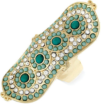 GUESS Gold-Tone Green Stone Knuckle Ring