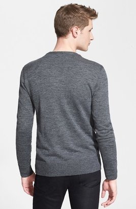 John Varvatos Collection Jacquard Cable Pattern V-Neck Sweater