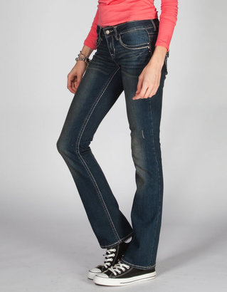 Hydraulic Embroidered Flap Pocket Womens Bootcut Jeans