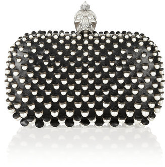 Alexander McQueen The Skull faux pearl-embellished leather box clutch