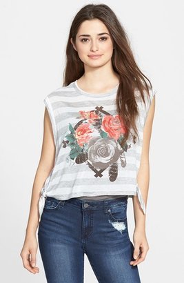Living Doll Floral Stripe Graphic Side Tie Tank (Juniors)