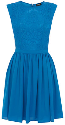 Oasis Scallop Lace Bodice Dress, Mid Blue
