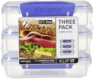 Sistema Klip It Sandwich Box, 450 ml, 15.2 oz, 3-pk