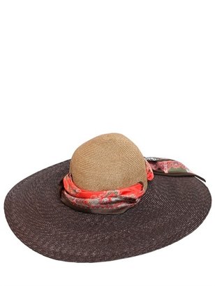 Etro Woven Straw Hat With Silk Scarf