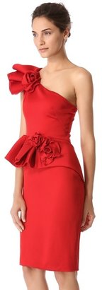 Marchesa Peplum Dress with Roses