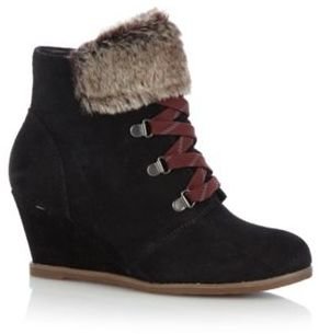 Clarks Black suede Lumiere Spin fur cuffed wedge lace up ankle boot
