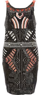 River Island Black tribal embellished mini dress