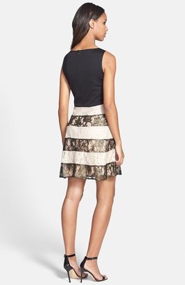 Jessica Simpson Metallic Stripe Lace Fit & Flare Dress