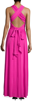 Halston Slinky Jersey Ruched Gown, Petunia