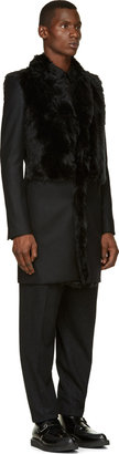 John Lawrence Sullivan Black Wool Vest Effect Fur Trim Coat
