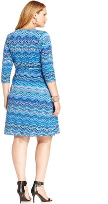 NY Collection Plus Size Printed Faux-Wrap B-Slim Dress
