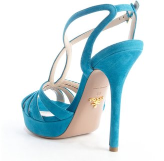 Prada Blue Suede Strappy Heel Platform Sandals