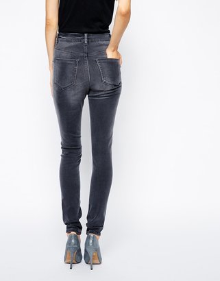 ASOS TALL Ridley High Waist Ultra Skinny Jeans in Slick Grey with Ripped Knee