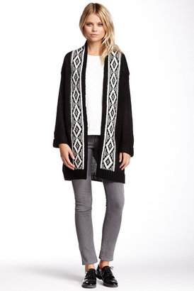 Romeo & Juliet Couture Printed Trim Open Front Cardigan