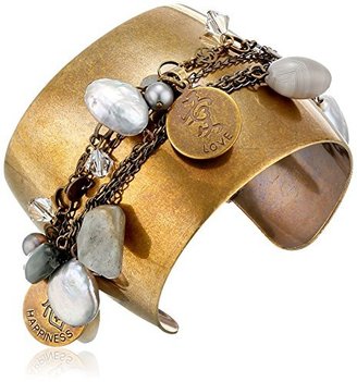 Liz Palacios Orient Express" Mixed Pearl and Stones Long Life Chain Cuff Bracelet, 2.75"