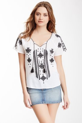Lucky Brand Black & White Embroidered Peasant Tee