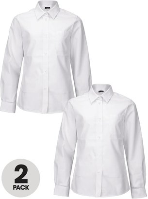 Top Class Girls Long Sleeved Premium Non Iron Shirts (2 Pack)