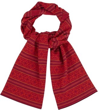 John Smedley Red Fair Isle merino wool scarf