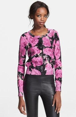 Tracy Reese Embellished Floral Print Cardigan