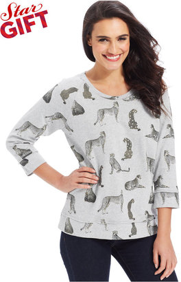 Style&Co. Sport Three-Quarter-Sleeve Cheetah-Prints Sweatshirt