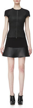 L'Agence Ponte & Leather-Peplum Miniskirt