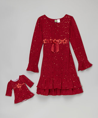 Dollie & Me Red Sequin Ruffle Dress & Doll Dress - Toddler & Girls