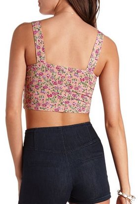 Charlotte Russe Ruched Sweetheart Floral Print Crop Top