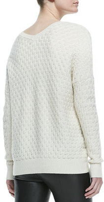 Vince Brick-Pattern V-Neck Sweater, Winter White