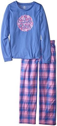 Calvin Klein Big Girls'  Logo Top and Plaid Pant 2 Piece Pajama Set