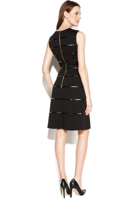 Calvin Klein Sleeveless Faux-Leather Striped Dress