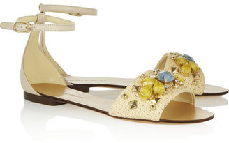 Dolce & Gabbana Crystal-embellished raffia sandals