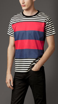 Burberry Contrast Stripe Cotton T-Shirt