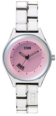 Storm Ladies white enamel link bracelet watch