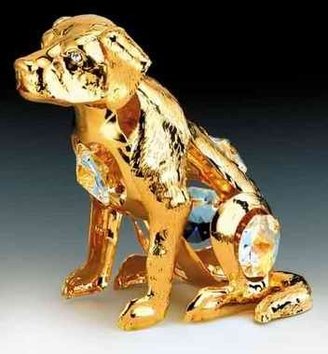 Swarovski Dog 24K Gold Plated Crystal Ornament New