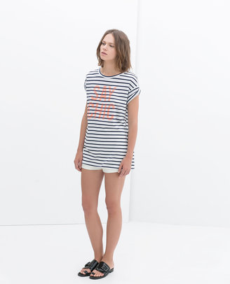 Zara 29489 Stripes And Text T-Shirt