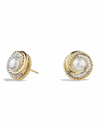 David Yurman Crossover Earrings with Pearls and Diamonds in Gold