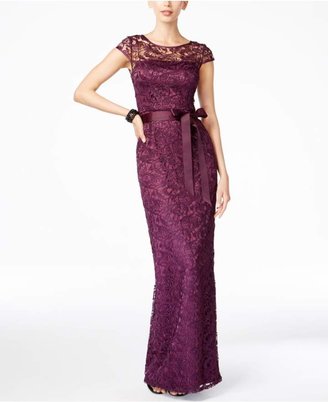 Adrianna Papell Cap-Sleeve Illusion Lace Gown