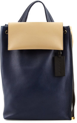 Marni Bicolor Leather Shoulder Bag, Navy/Cream