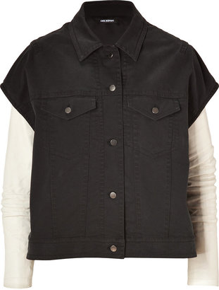 Neil Barrett Charcoal/White Denim Vest-Jacket Combo with Leather Sleeves
