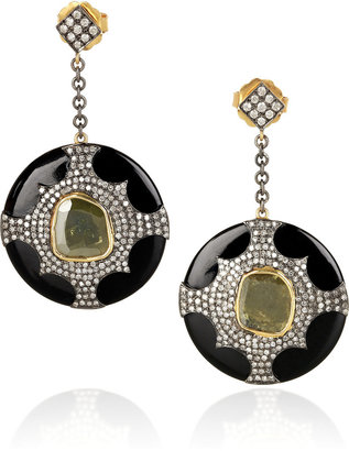Artisan 14-karat gold pavé diamond and onyx earrings