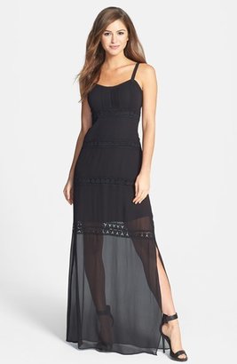 Nicole Miller Embroidered Lace Trim Maxi Dress