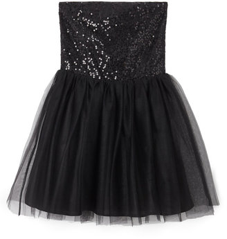Black Sequin Lace Strapless Prom Dress
