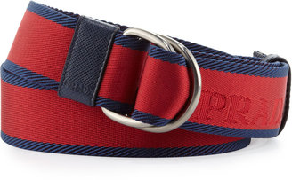 Prada Bicolor Webbed D-Ring Belt, Red/Blue