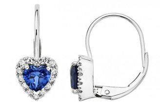 Ice 1 1/7 CT Created Sapphire and Diamond 10K White Gold Leverback Earrings