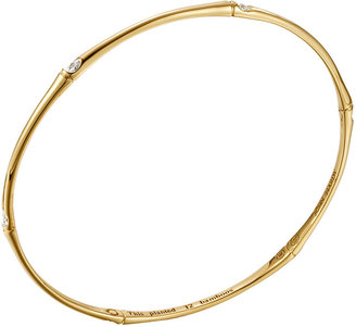 John Hardy Slim Bamboo 18k Gold & Diamond Bangle Bracelet