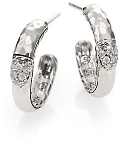 John Hardy Palu Diamond & Sterling Silver Small Hoop Earrings/1"
