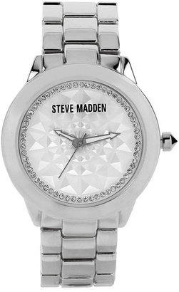 Steve Madden Women's Silver-Tone Crystal Bracelet Watch
