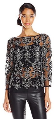 Karen Kane Women's 3/4 Sleeve Embroidered Lace Top